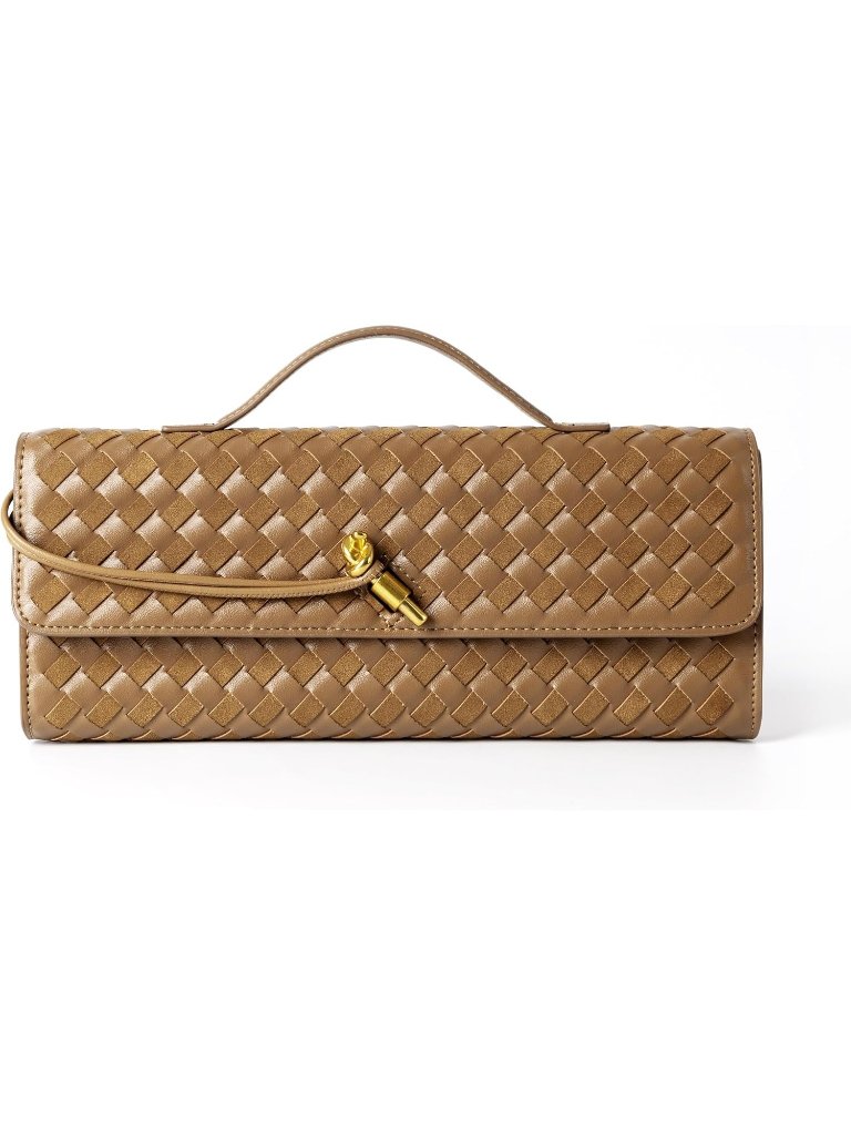 Women's Acorn Woven Suede Leather Evening Clutch Crossbody Formal Handbag
